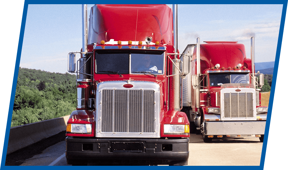 American Red trucks in the streets in california truck speeding on freeway, blurred motion